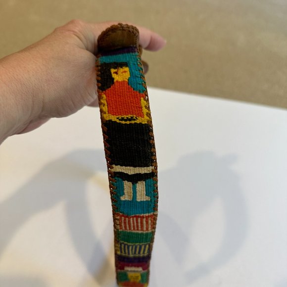 Guatemala Belt Leather Art Embossed Artisan Embroidery People Handcraft Size 28 - Picture 2 of 9